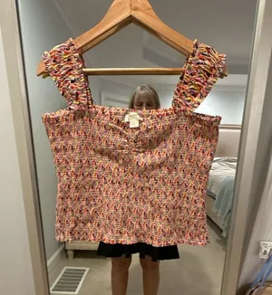Anthropologie Maeve Smocked Ruffle-Strap Tank Top thumbnail 1