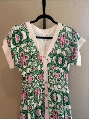 Entro Women’s Botanical Cap Sleeve Midi Dress in Green Size S thumbnail 5