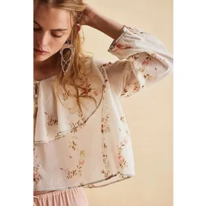 Free People Dainty Ethereal Ruffle Camilla Floral Gauze Blouse Medium Cottage thumbnail 4