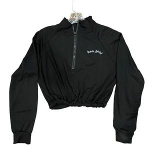Black Quarter Zip Cropped Sweatshirt with Embroidered New York and Cinched Waste thumbnail 1