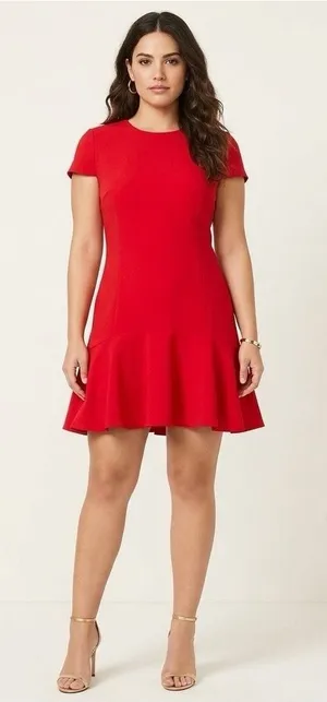Amanda Uprichard Hudson Dress Lipstick Red Fit And Flare Flouncy‎ Hem Size M thumbnail 1