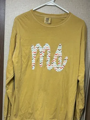 Comfort Colors Mustard Long-Sleeve Tee with Chevron 'ml' Graphic thumbnail 1