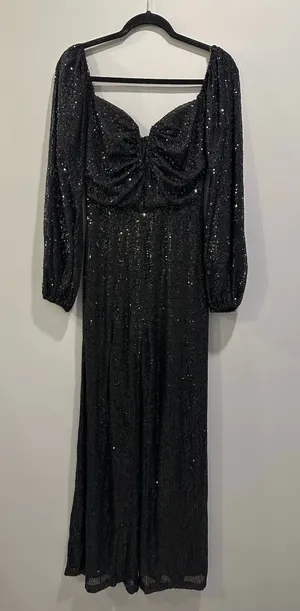 Main Strip Long Sleeve Sequin Jumpsuit Black thumbnail 1