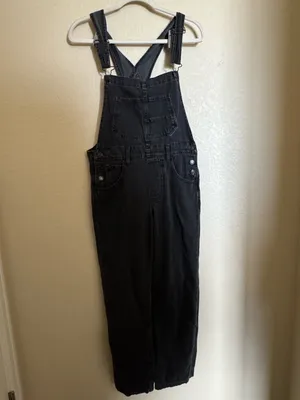 Free People Ziggy washed black denim Jean Overalls size xs oversized thumbnail 2