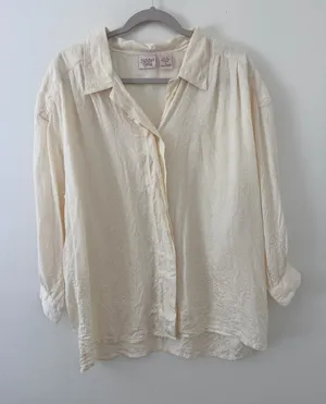 Signature Silk Paisley Textured Neutral Quiet Luxury Old Money Button Down XL thumbnail 1