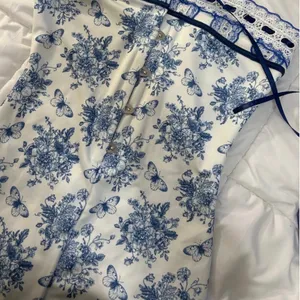 Blue and White Floral Lace Mini Dress thumbnail 2