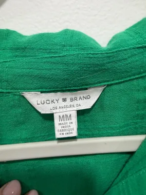 Lucky Brand Green Button Front Blouse Lightweight Textured cotton Top Size thumbnail 8