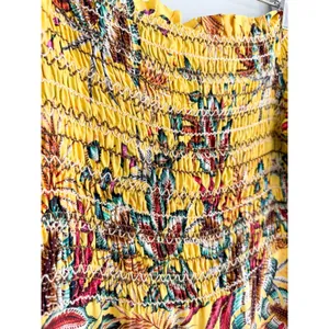 FARM Rio x Anthropologie | Bria Off Shoulder Smocked Dress Tropical Yellow | M thumbnail 6