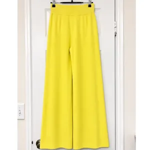 RIVIR Yellow High Rise Wide Leg Pull On Knit Pants Stretch Size Small thumbnail 2