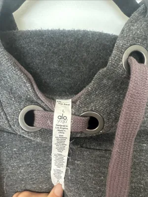 ALO Yoga Realm Charcoal Short-Sleeve Hoodie Pullover- Large thumbnail 8