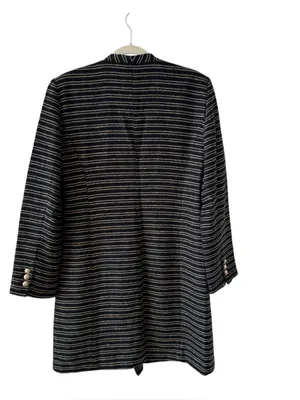 Ann Taylor Tweed Longline Blazer Coat Navy Golden Brown Stripe Size 8 thumbnail 2