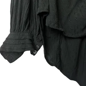 FREE PEOPLE Black Canyon Rose Metallic-Lace Blouse Hi-Lo‎ Oversized Top Size XS thumbnail 6