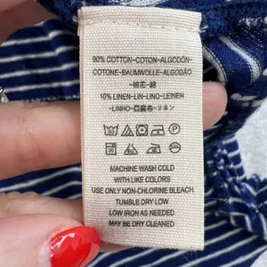 We The Free People S Small Hong Kong Henley Top Navy Striped Raw Hem Boho Beachy thumbnail 8