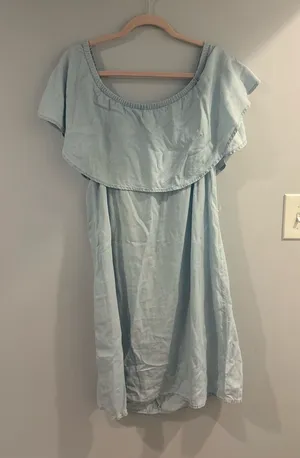 Old Navy Light Blue Off-Shoulder Ruffle Dress thumbnail 1
