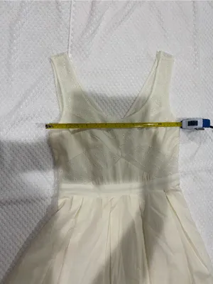 Cream Sleeveless Mini Dress with Eyelet Bodice thumbnail 3