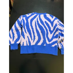 Theo & Spence Womens Blue Purple Zebra Print Crewneck Sweater TS1048B Medium thumbnail 4