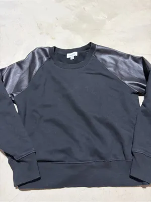 Evereve Black Sweatshirt with Faux Leather Shoulder Panels medium thumbnail 2