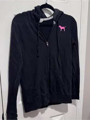 PINK Victoria’s Secret Black Zip Hoodie XS Love Pink 86 Graphic Sweatshirt thumbnail 1
