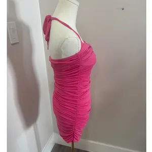 Hello Molly Pink‎ Ruched Halter Mini Dress Bodycon Twist Front US 6 thumbnail 5
