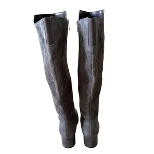 Marc Fisher LTD Grey Suede Embroidered Over The Knee Boots Block Heel Size 7M thumbnail 5