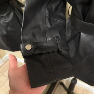 Faux leather jacket pu leather coat trench parka fall coat motorcycle jacket Black Size XS thumbnail 4