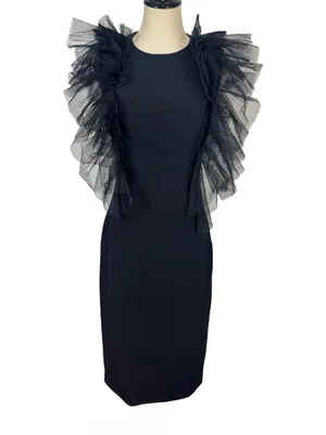 Jovani Sheath Dress with Layered Tulle Shoulders 43152 LBD thumbnail 4