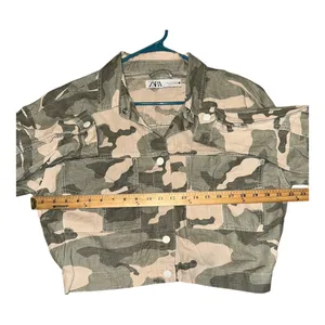 Zara Green Camo‎ Linen Blend Cropped Jacket, Womens Medium thumbnail 8
