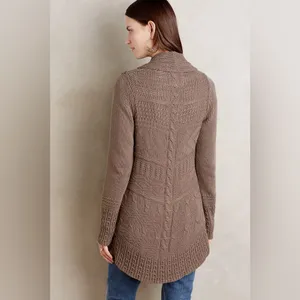Angel of the North Anthropologie Brown Romi Cable Longline Open Front Cardigan thumbnail 2