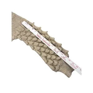 DEBUT Oatmeal Beige Knit Sweater Puffy Crocodile Stitch Sleeves Medium Cropped‎ thumbnail 7