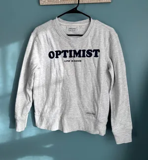 Optimist Gray Life is Good Pullover Crewneck Sweatshirt XS thumbnail 1