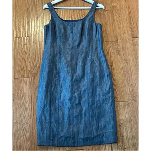 Talbots 100% linen denim look seamed fitted tank dress 8 thumbnail 3