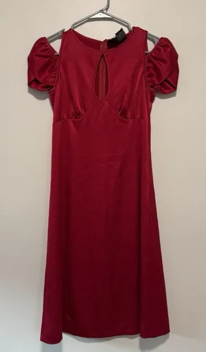 MaxMara NWT Satin Red Cut-Out Cap Sleeve Cold Shoulder Mini Dress Size 2‎ thumbnail 1