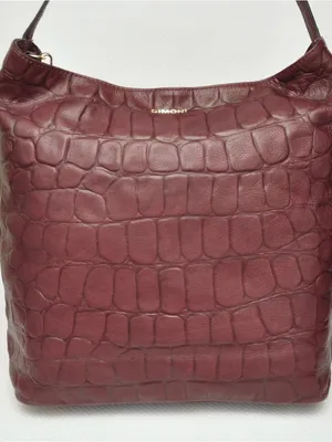 Dimoni Spain COCO Croco Leather Tote Shoulder Bag Handbag Hobo ~Bordeaux thumbnail 1