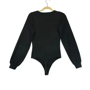 Abercrombie Fitch‎ Black Long Puff Sleeve V Neck Bodysuit Cozy Staple Soft M thumbnail 3