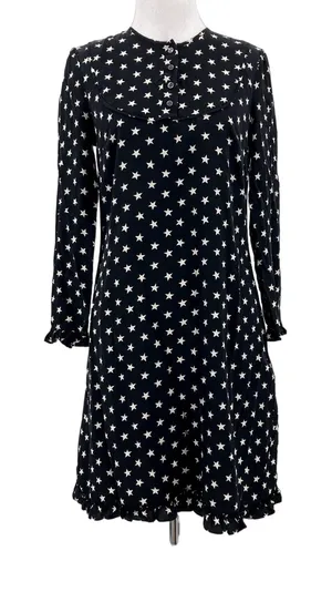 J. Crew Collection Black & White Silk Stars Button Scalloped Dress Size 0 thumbnail 1