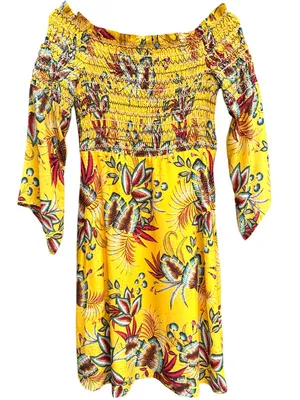 EUC Anthropologie FARM Rio Bria Smocked Yellow Floral Dress Size Small thumbnail 1