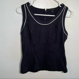 Ann Taylor Women's Size 0 Sleeveless Scoop Neck Blouse Tank Top Navy Blue White thumbnail 2