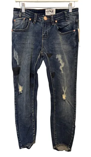 NWT One Teaspoon Sz 26 Blue Milk Freebird II Distressed Low Waist Boyfriend Jean thumbnail 1