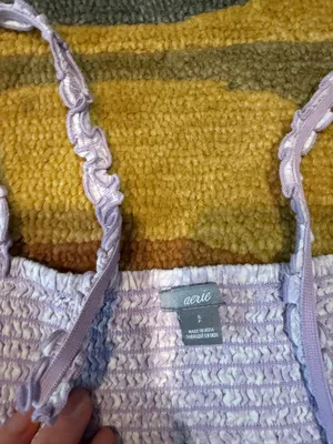 Aerie Purple White Very Mini Short Sundress Ruffle Spaghetti Straps Size Small thumbnail 4