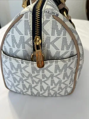 Michael Kors White & Beige Logo Satchel with Gold Hardware thumbnail 5