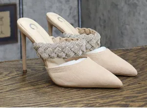 Journee Collection Hazzl Braided Rhinestone Stiletto Heels Nude Beige Brown 8.5M thumbnail 1