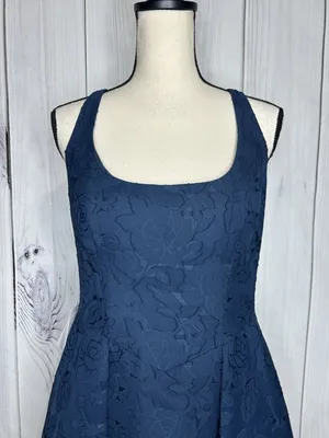 Azazie Atelier Amalie Dress Navy Blue Sz 12 Floral Jacquard Sleeveless Gown NEW thumbnail 2