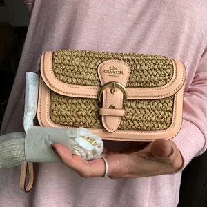 Authentic COACH Leather/suede/Straw flap logo Crosby/shoulder/wristlet bag thumbnail 2