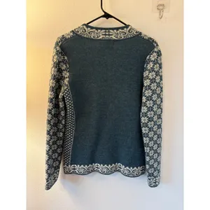 Classic Alpaca Blue White Snowflake Full Zip Cardigan Sweater 100% Alpaca Peru L thumbnail 5
