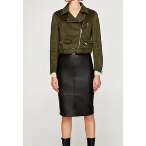 Zara Belted Suede Effect Biker Jacket Olive Military Moto Edgy Punk Cropped Coat thumbnail 6
