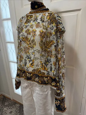 Farm Rio Silver Metallic Floral Beehive Tapestry Long Sleeve Blouse Size Medium thumbnail 7
