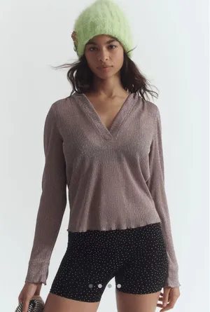 Anthropologie Daily Practice Sheer Metallic Long Sleeve thumbnail 1