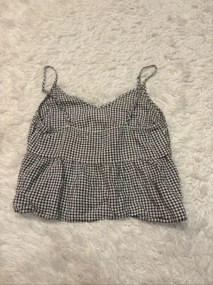 Abercrombie Black & White Gingham Spaghetti Strap Peplum Tank Top thumbnail 2