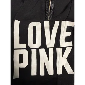 PINK Victoria's Secret Black‎ Joggers Faux Leather Trim Love Pink Graphic Small thumbnail 3