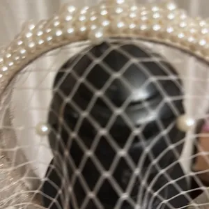 Hand made pearl headband with veil also with pearl embellishment thumbnail 4